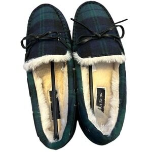 Club Room Mens Plaid Slippers‎ Small 6.5-7 Black Green Blue Comfort Shoes